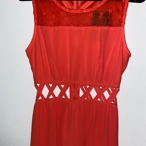 TCEC orange cut out dress with floral lining top